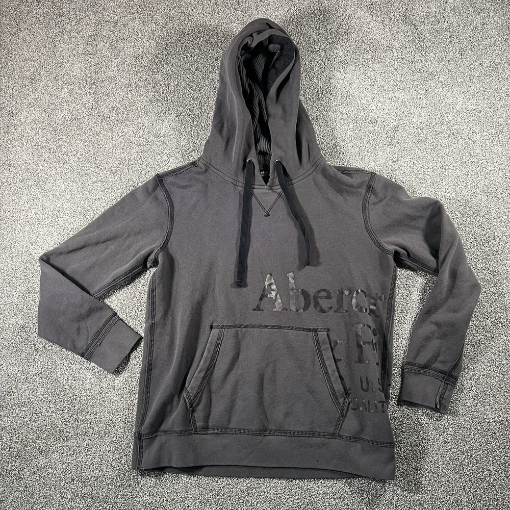 Abercrombie & Fitch Men’s Gray Pullover Hoodie Graphic A&F Fleece Size Small